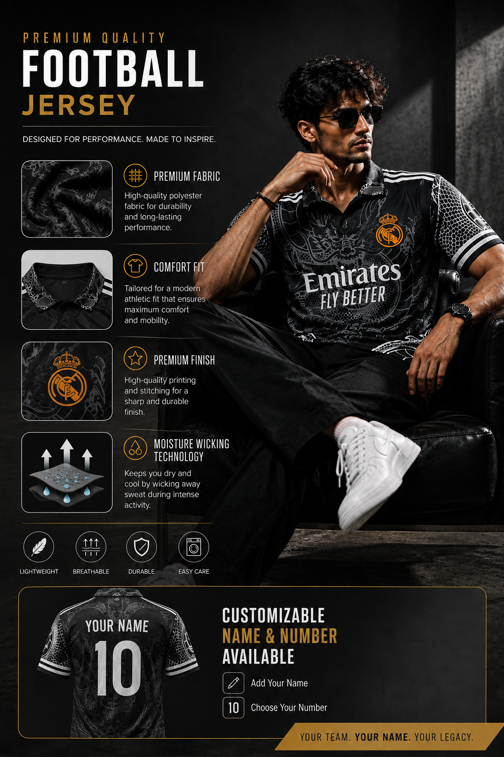 Real Madrid CF Special Limited Edition Jersey | Premium Custom Football Jersey for Men | Personalized Name & Number| Match Edition