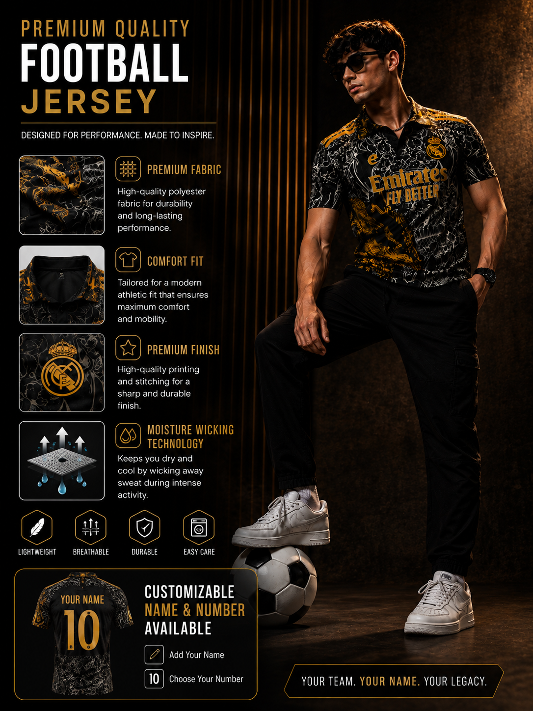 Real Madrid CF Special Limited Edition Jersey | Premium Custom Football Jersey for Men | Personalized Name & Number| Match Edition