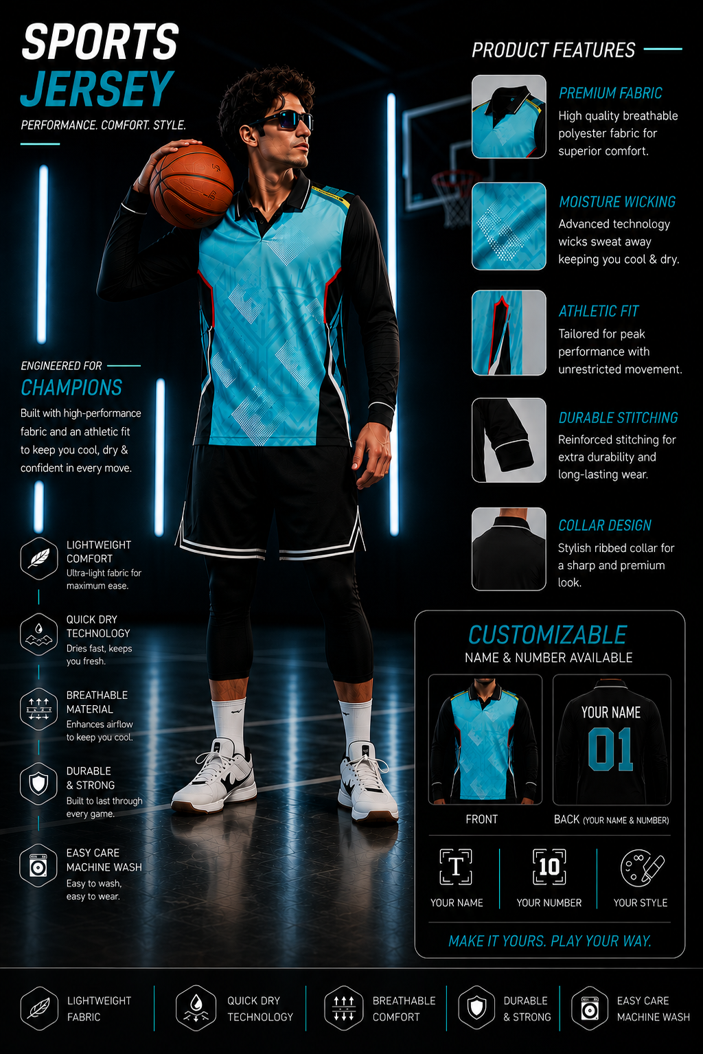 AquaForce Elite Performance Sports Jersey – Premium Custom Name & Number
