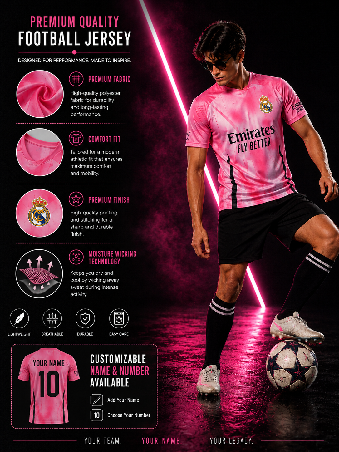 The Real Madrid CF Home Jersey| Premium Custom Football Jersey for Men | Personalized Name & Number| Match Edition
