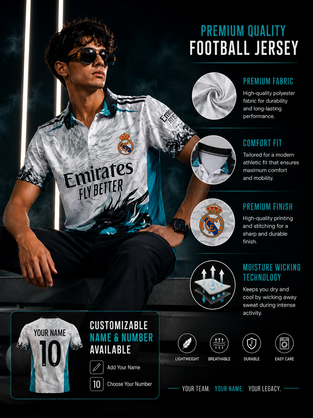 Real Madrid CF Special Limited Edition Jersey | Premium Custom Football Jersey for Men | Personalized Name & Number| Match Edition