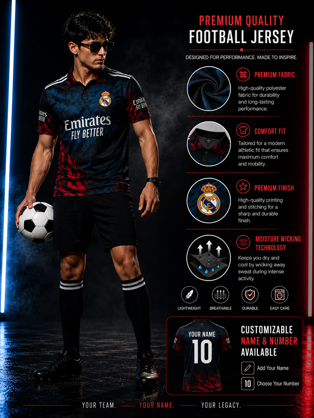 Real Madrid CF Special Limited Edition Jersey | Premium Custom Football Jersey for Men | Personalized Name & Number| Match Edition
