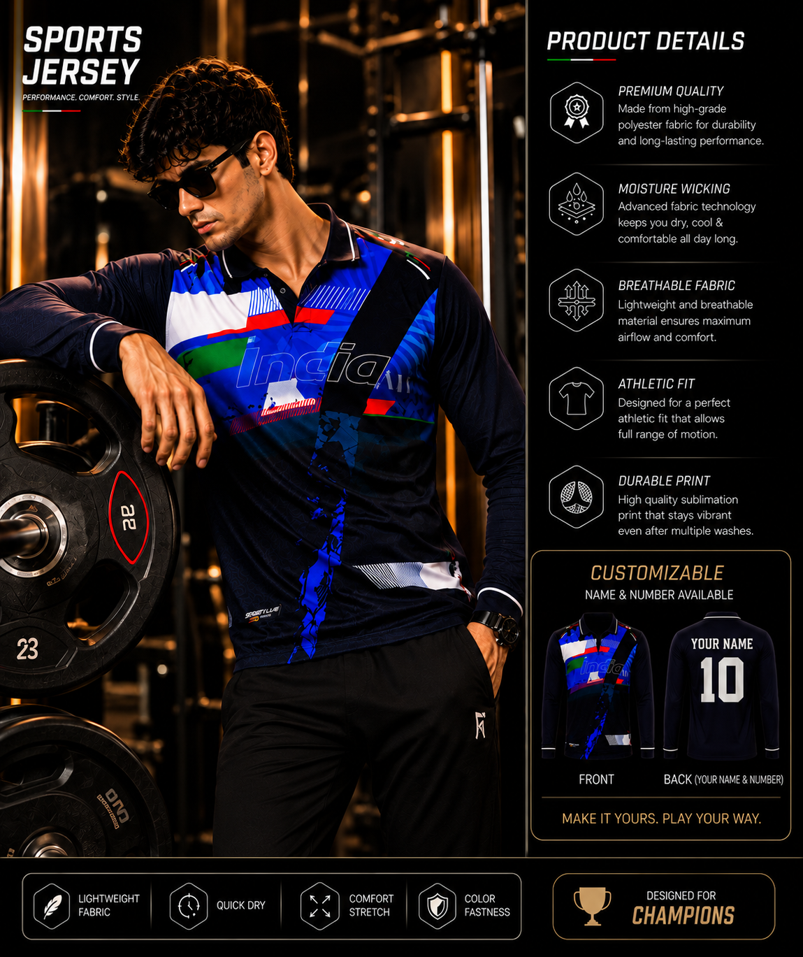 India Elite Performance Polo Jersey – Premium Custom Name & Number Edition
